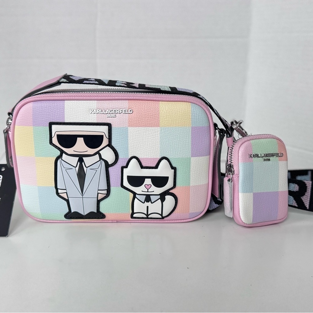 KARL LAGERFELD PARIS MAYBELLE CROSSBODY CAMERA BAG PURSE PINK PASTEL